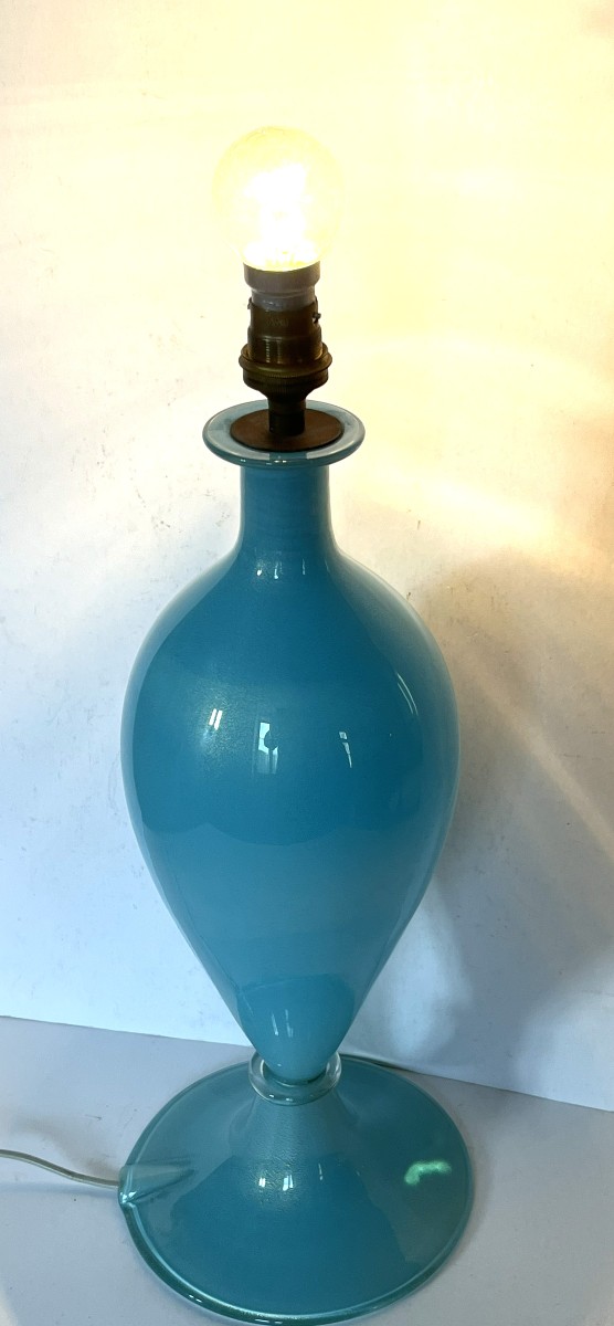 Murano grande lampe en verre bleu poudré d'or des années 1970-photo-5