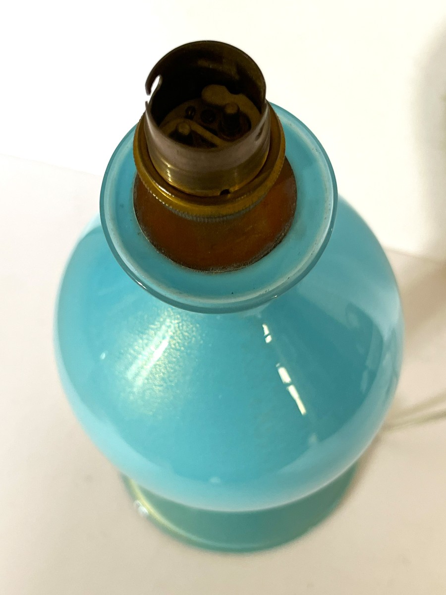 Murano grande lampe en verre bleu poudré d'or des années 1970-photo-7