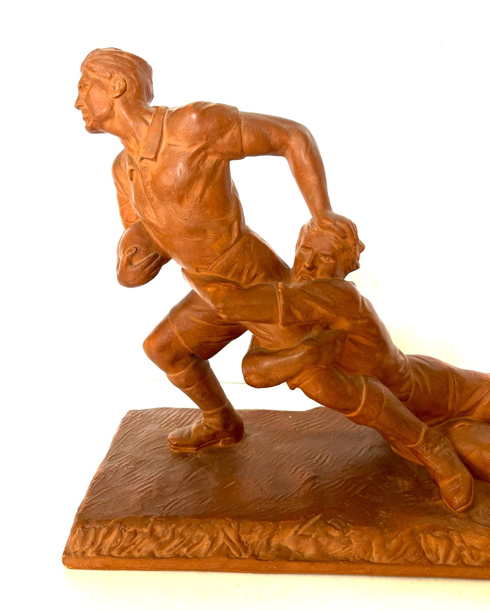 Ernest Diosi 1881/1937 "the Rugby Players" Terracotta, Art Deco Period, Circa 1930-photo-2