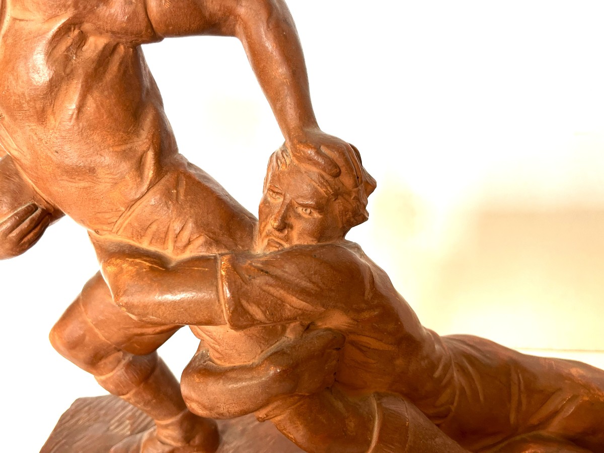 Ernest Diosi 1881/1937 "the Rugby Players" Terracotta, Art Deco Period, Circa 1930-photo-3