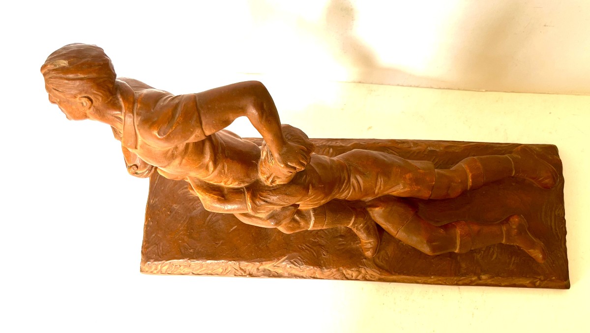 Ernest Diosi 1881/1937 "the Rugby Players" Terracotta, Art Deco Period, Circa 1930-photo-3