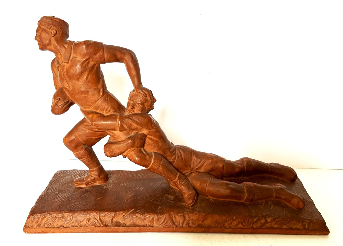 Ernest Diosi 1881/1937 "the Rugby Players" Terracotta, Art Deco Period, Circa 1930-photo-4