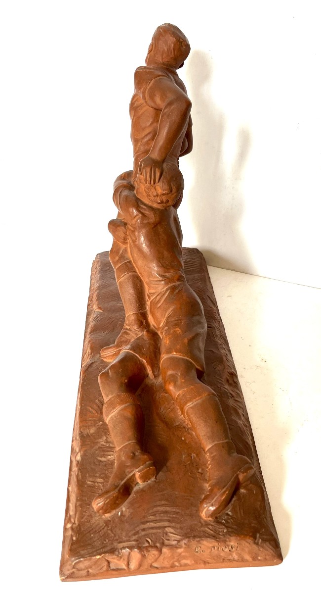 Ernest Diosi 1881/1937 "the Rugby Players" Terracotta, Art Deco Period, Circa 1930-photo-5