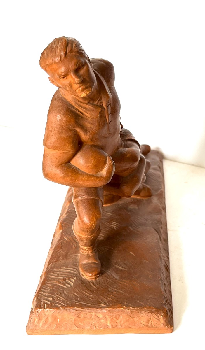 Ernest Diosi 1881/1937 "the Rugby Players" Terracotta, Art Deco Period, Circa 1930-photo-7