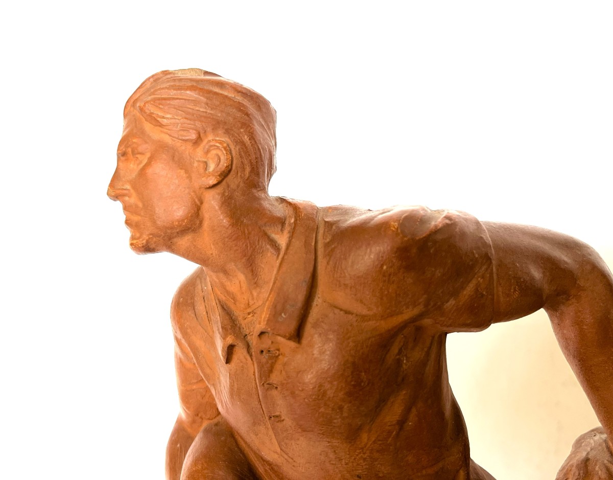 Ernest Diosi 1881/1937 "the Rugby Players" Terracotta, Art Deco Period, Circa 1930-photo-8