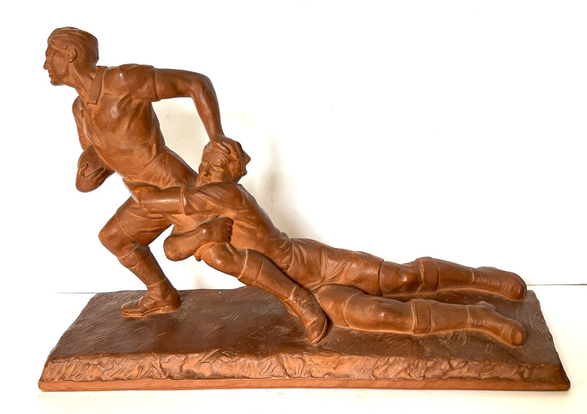 Ernest Diosi 1881/1937 "the Rugby Players" Terracotta, Art Deco Period, Circa 1930