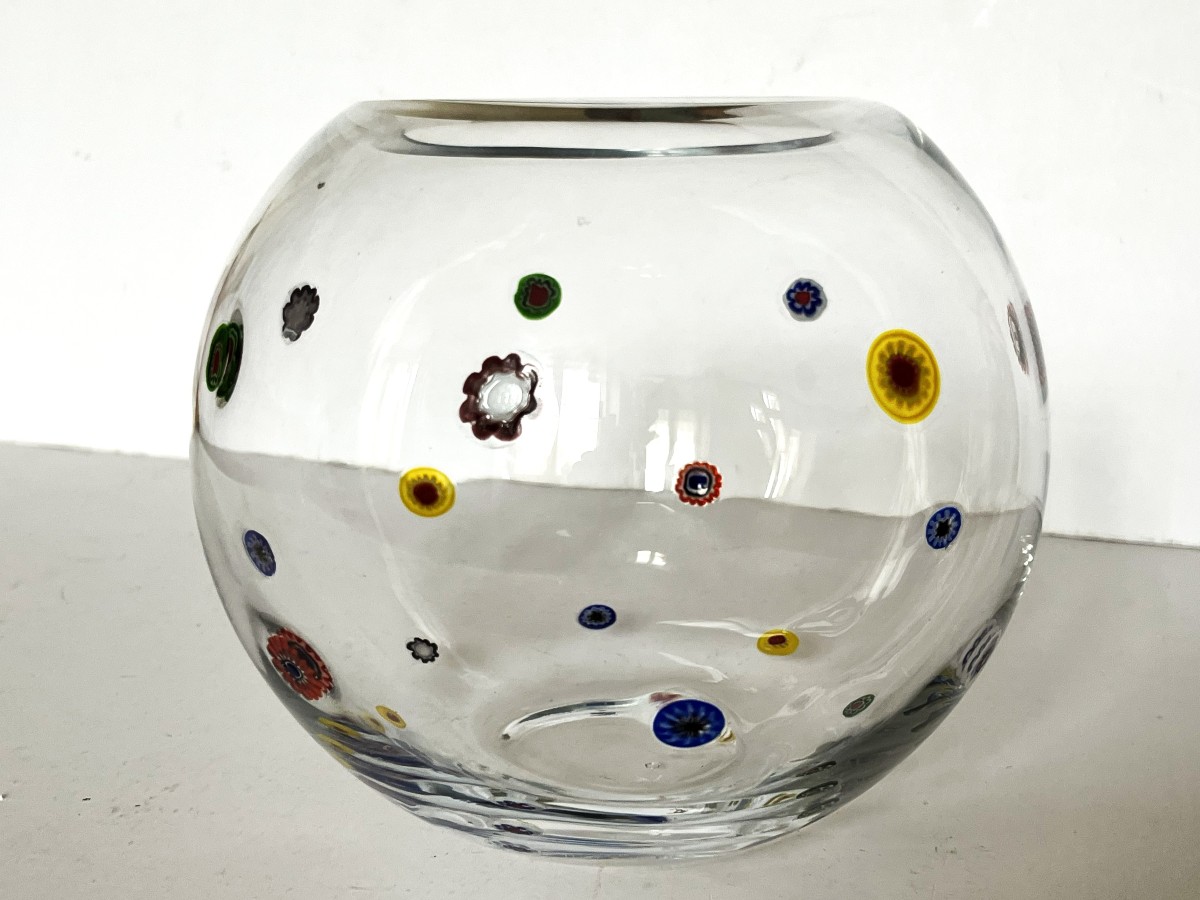 Murano Glass Ball Vase Or Aquarium Decorated With Glass Paste Discs-photo-2