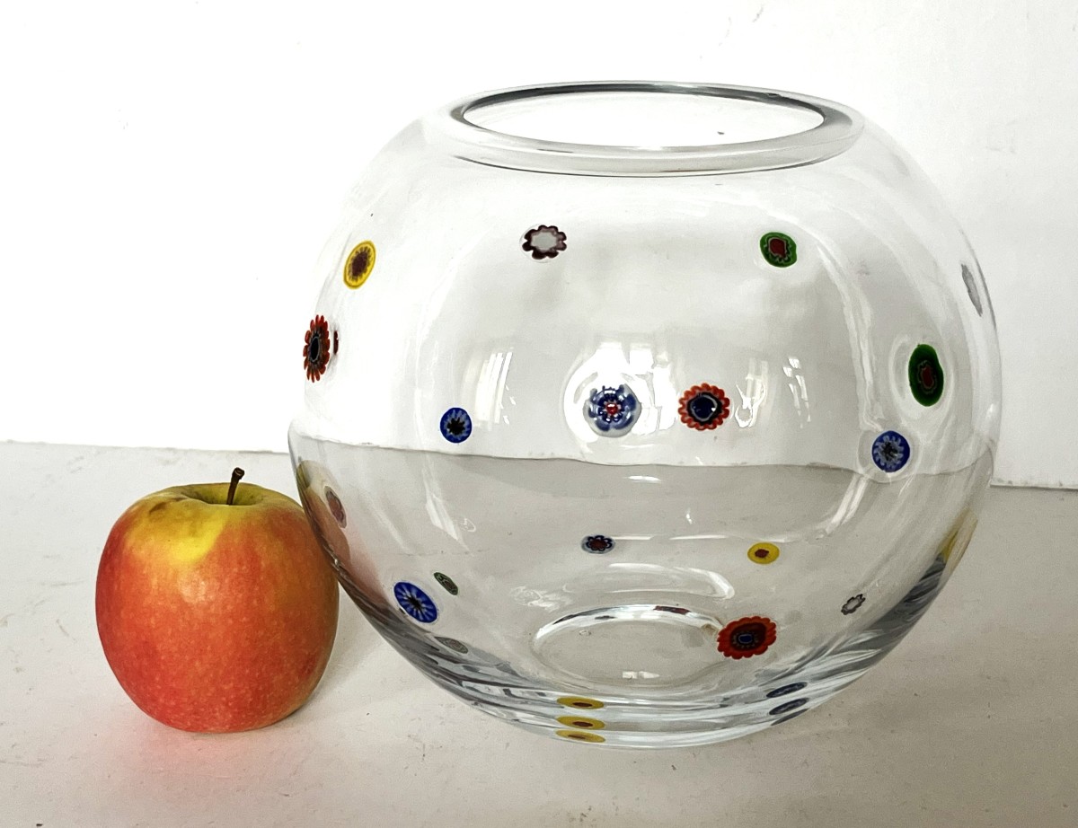 Murano Glass Ball Vase Or Aquarium Decorated With Glass Paste Discs-photo-4