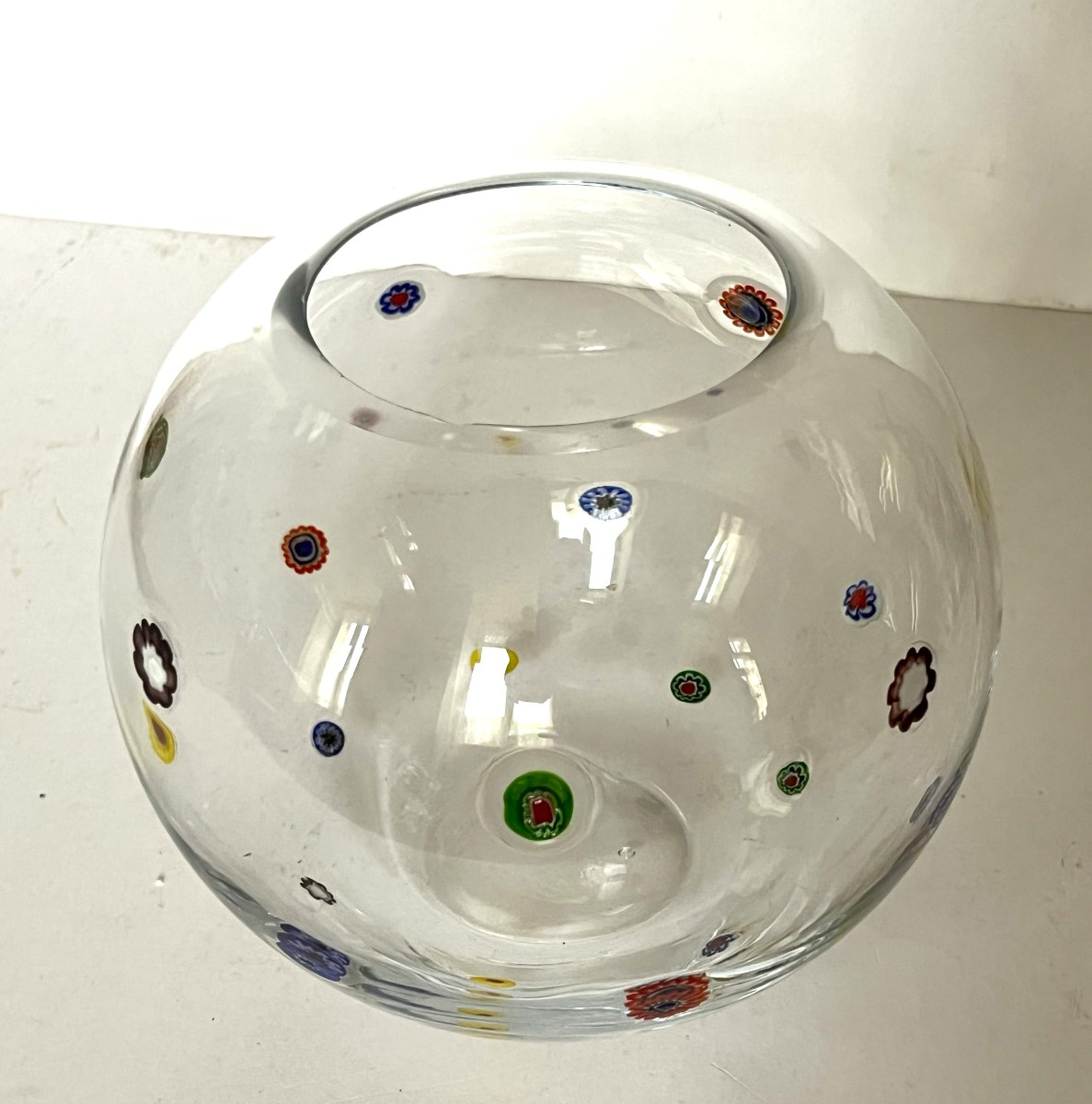 Murano Glass Ball Vase Or Aquarium Decorated With Glass Paste Discs-photo-5