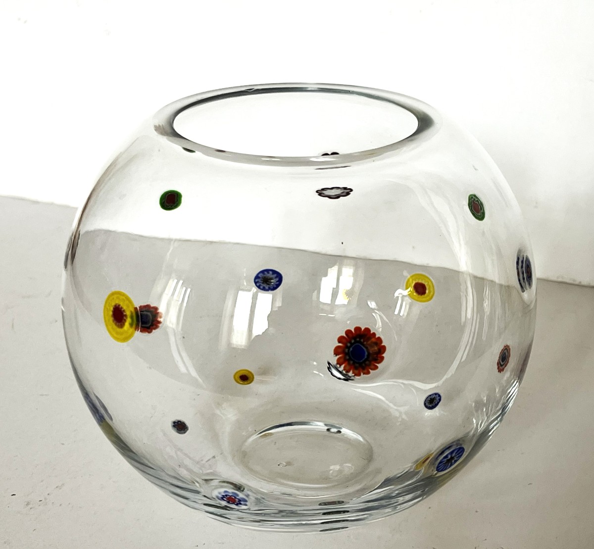 Murano Glass Ball Vase Or Aquarium Decorated With Glass Paste Discs