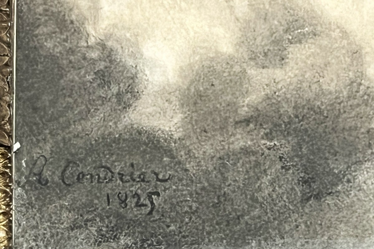 Dessin au fusain, portrait de jeune fille daté 1821 signé cendrier-photo-1