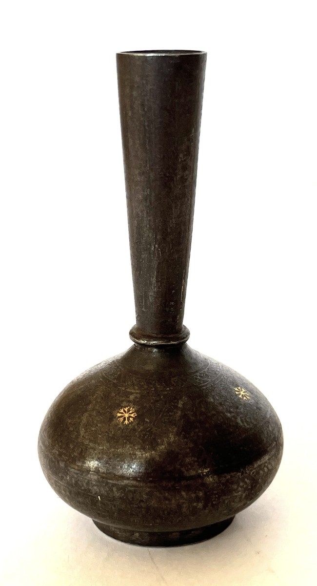 Small Vase In Gold-inlaid Steel, Qajar Iran, 19th Century-photo-2