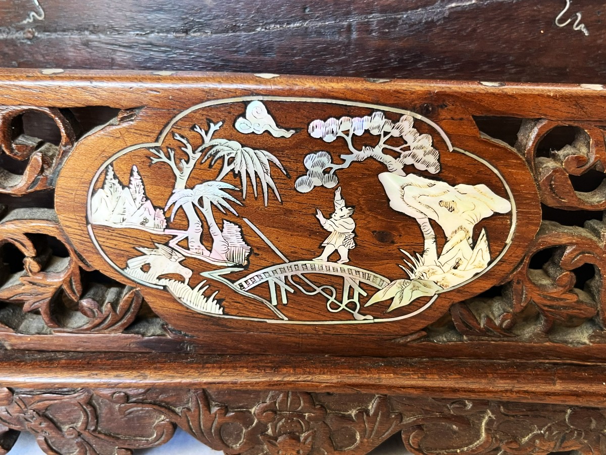 Indochine, grand classeur à courrier en bois et nacre du 19ème-photo-3