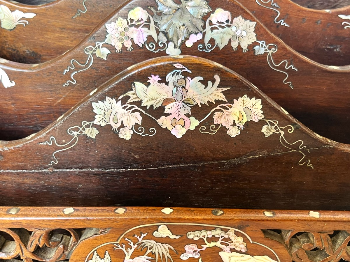 Indochine, grand classeur à courrier en bois et nacre du 19ème-photo-4