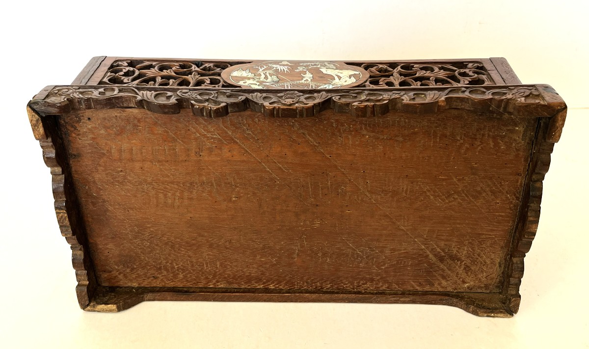 Indochine, grand classeur à courrier en bois et nacre du 19ème-photo-5