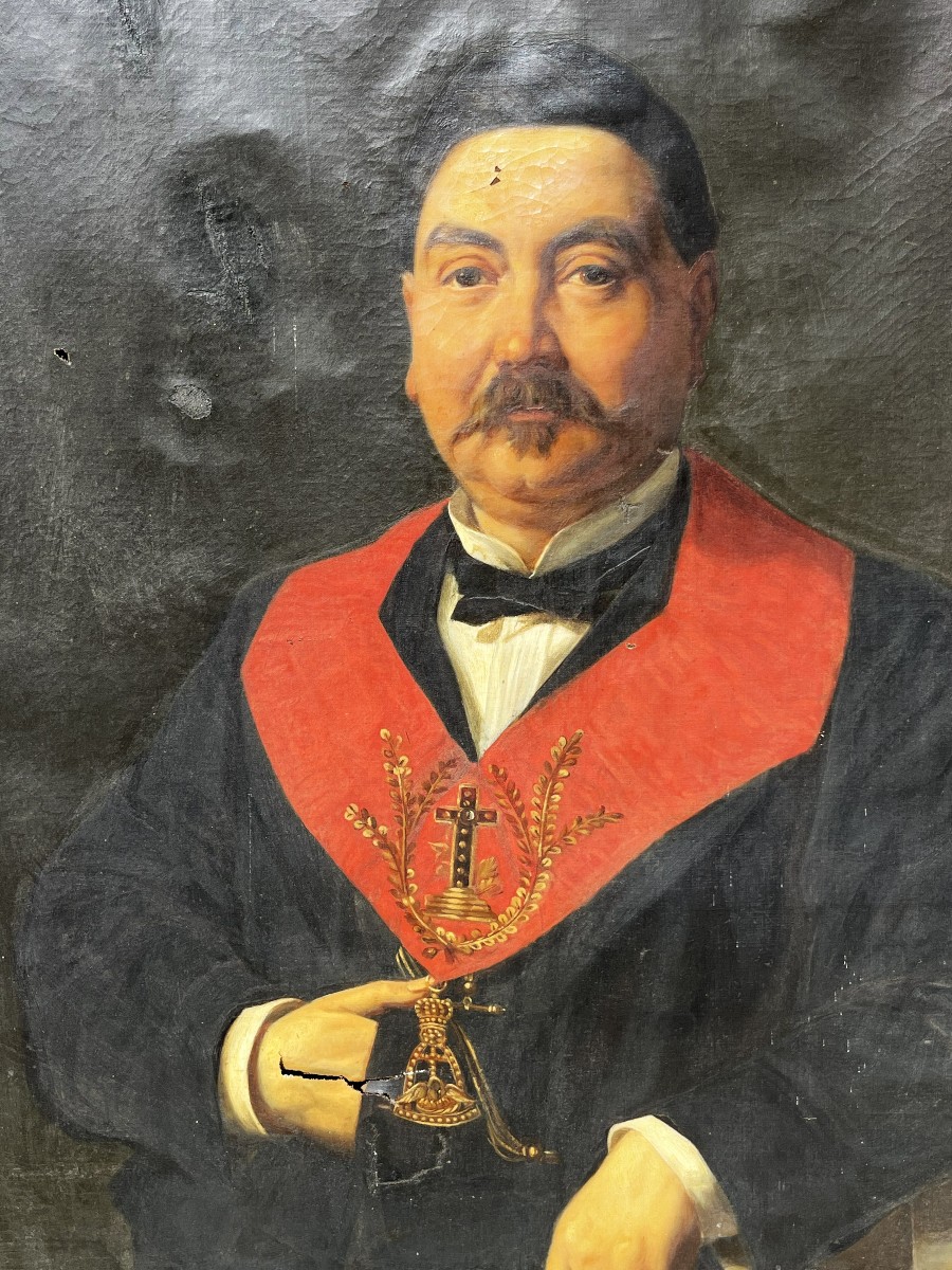 Freemasonry, Rose Croix, Large Portrait Of A Man With His 19th Century Ornaments-photo-2