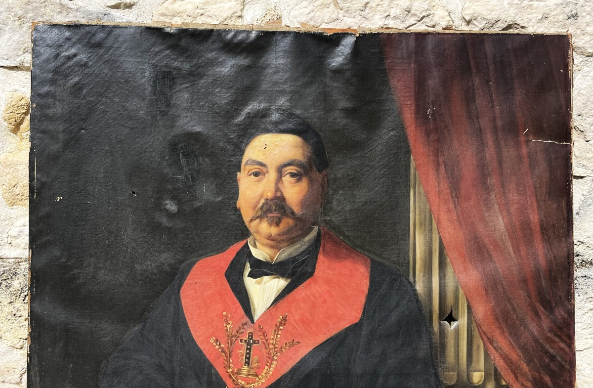 Freemasonry, Rose Croix, Large Portrait Of A Man With His 19th Century Ornaments-photo-3