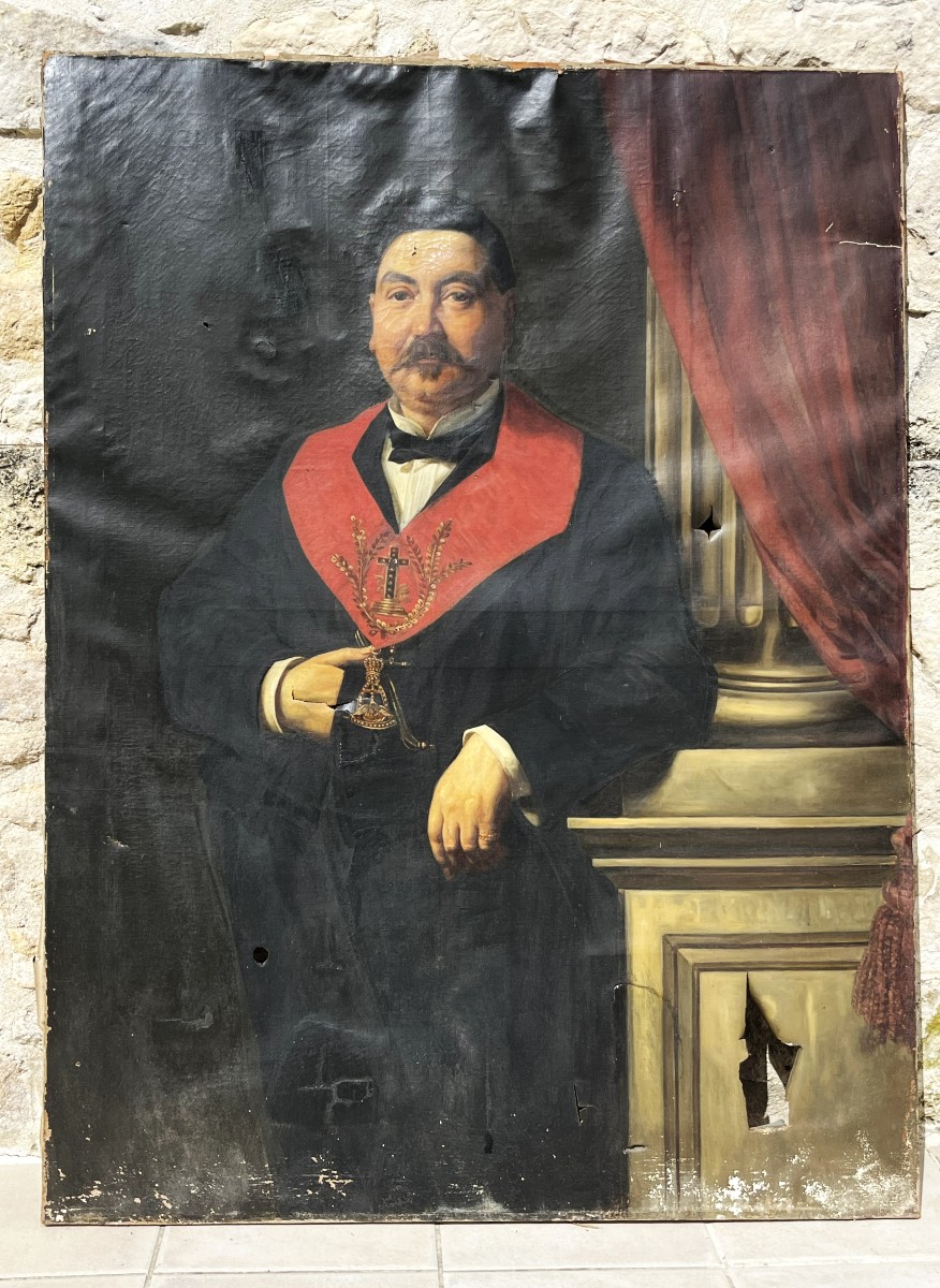 Freemasonry, Rose Croix, Large Portrait Of A Man With His 19th Century Ornaments
