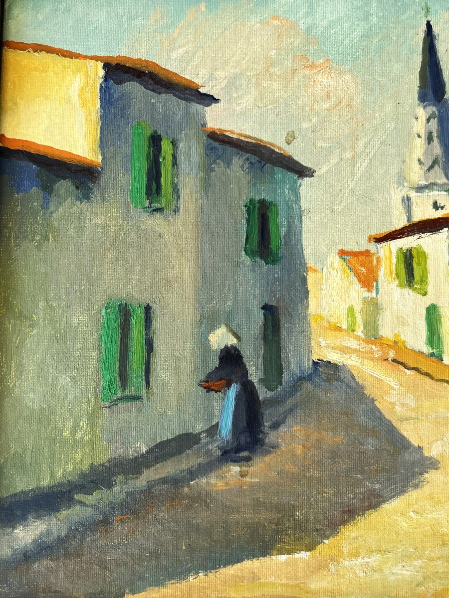 Louis Suire 1899/1987, Ile de Ré, rue de Ars en Ré, huile sur carton.-photo-2