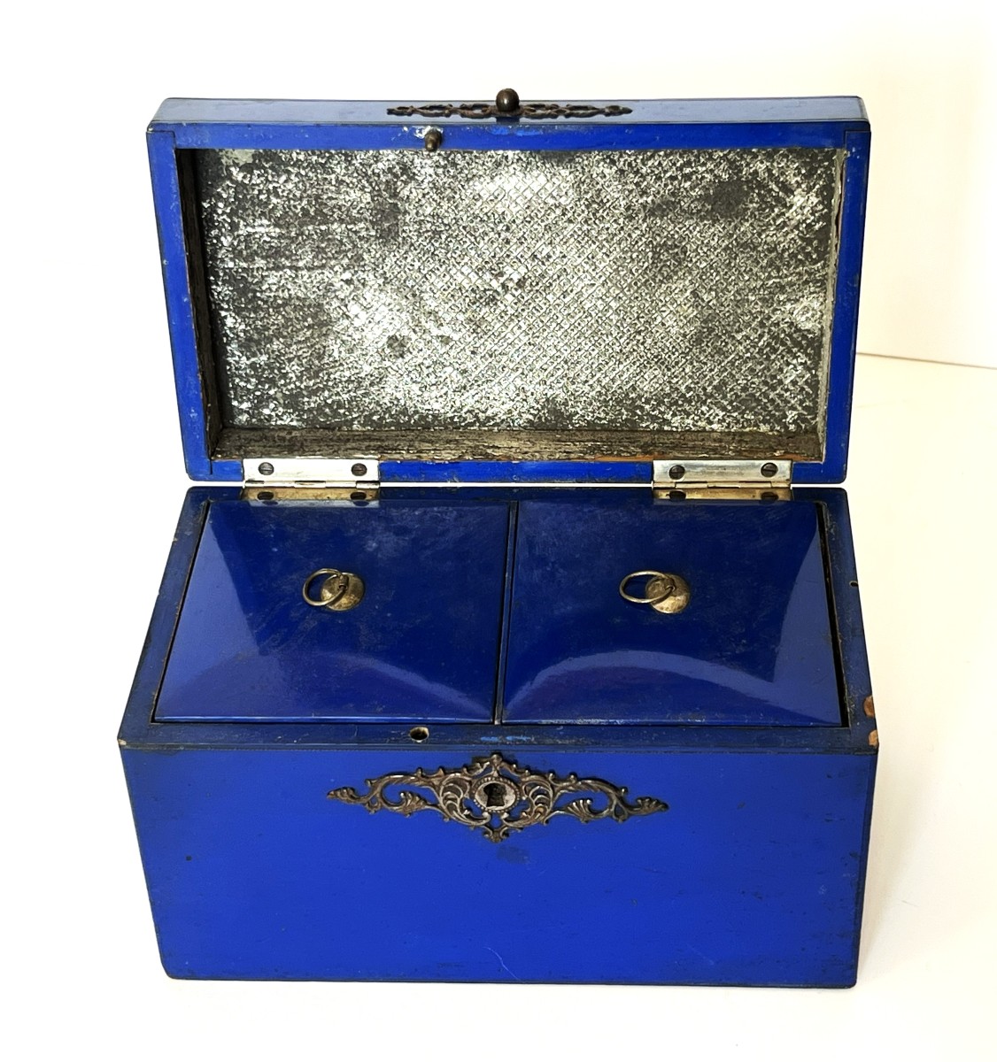 Boite à thé en laque bleu Lapis Lazuli du 19ème siècle-photo-2
