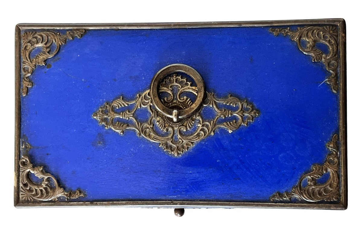 Boite à thé en laque bleu Lapis Lazuli du 19ème siècle-photo-3