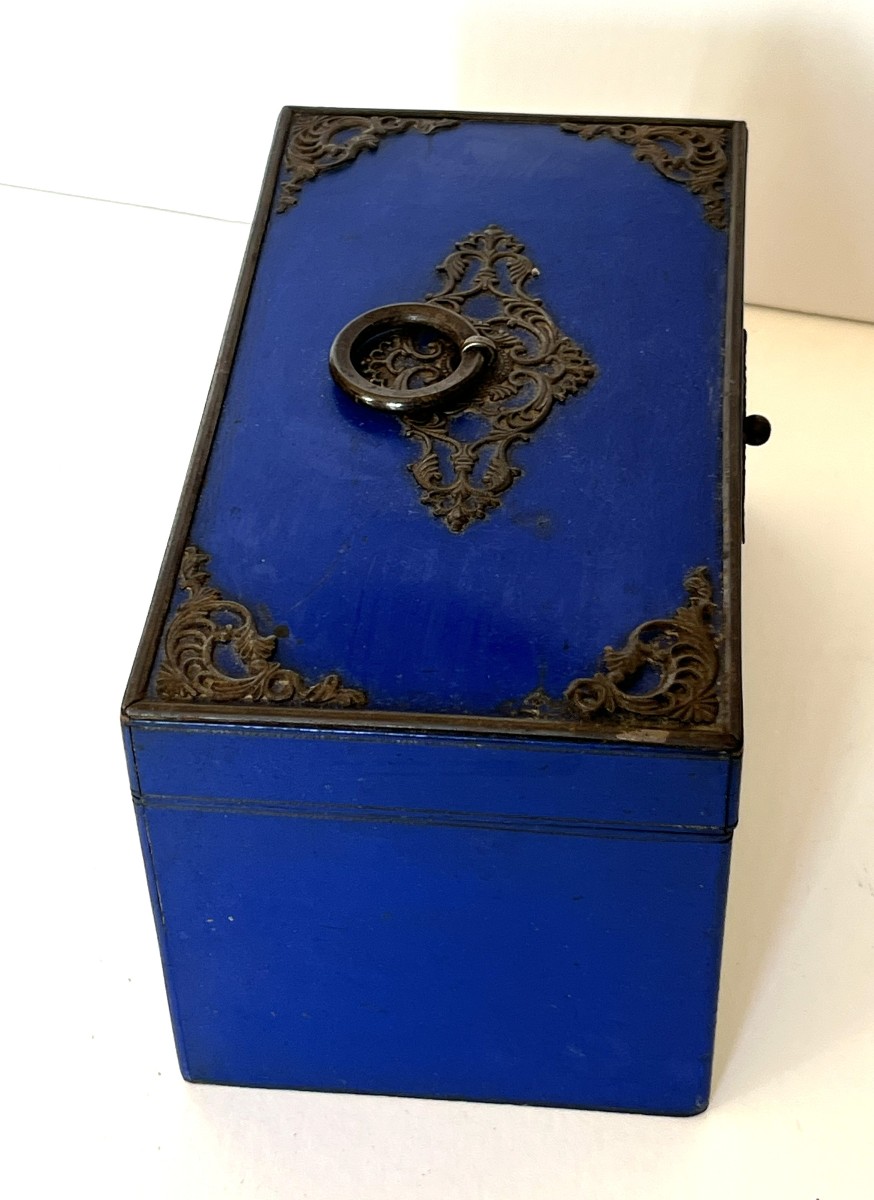 Boite à thé en laque bleu Lapis Lazuli du 19ème siècle-photo-2