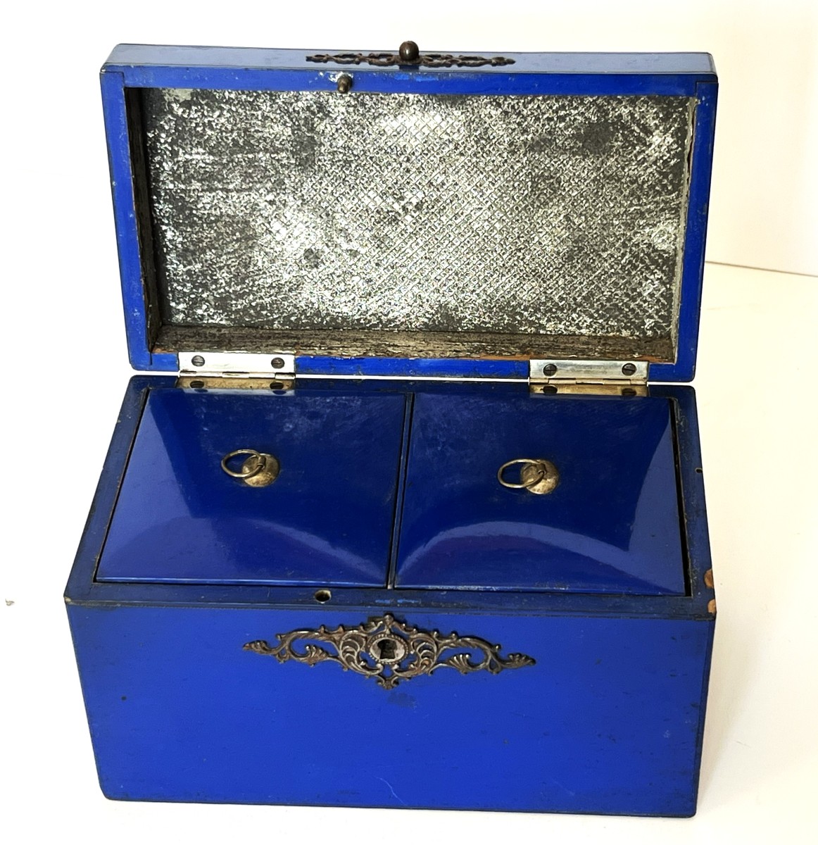 Boite à thé en laque bleu Lapis Lazuli du 19ème siècle-photo-4
