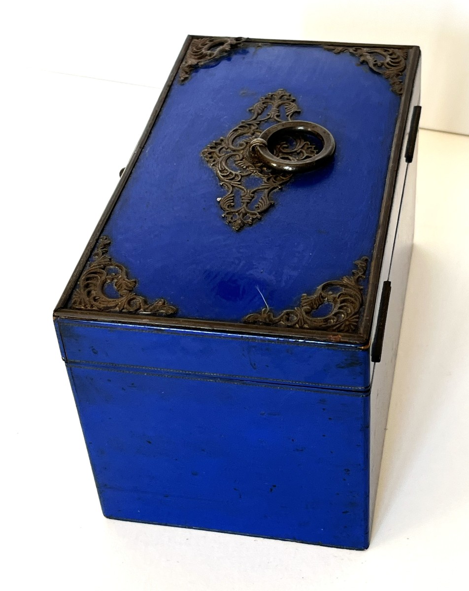 Boite à thé en laque bleu Lapis Lazuli du 19ème siècle-photo-5