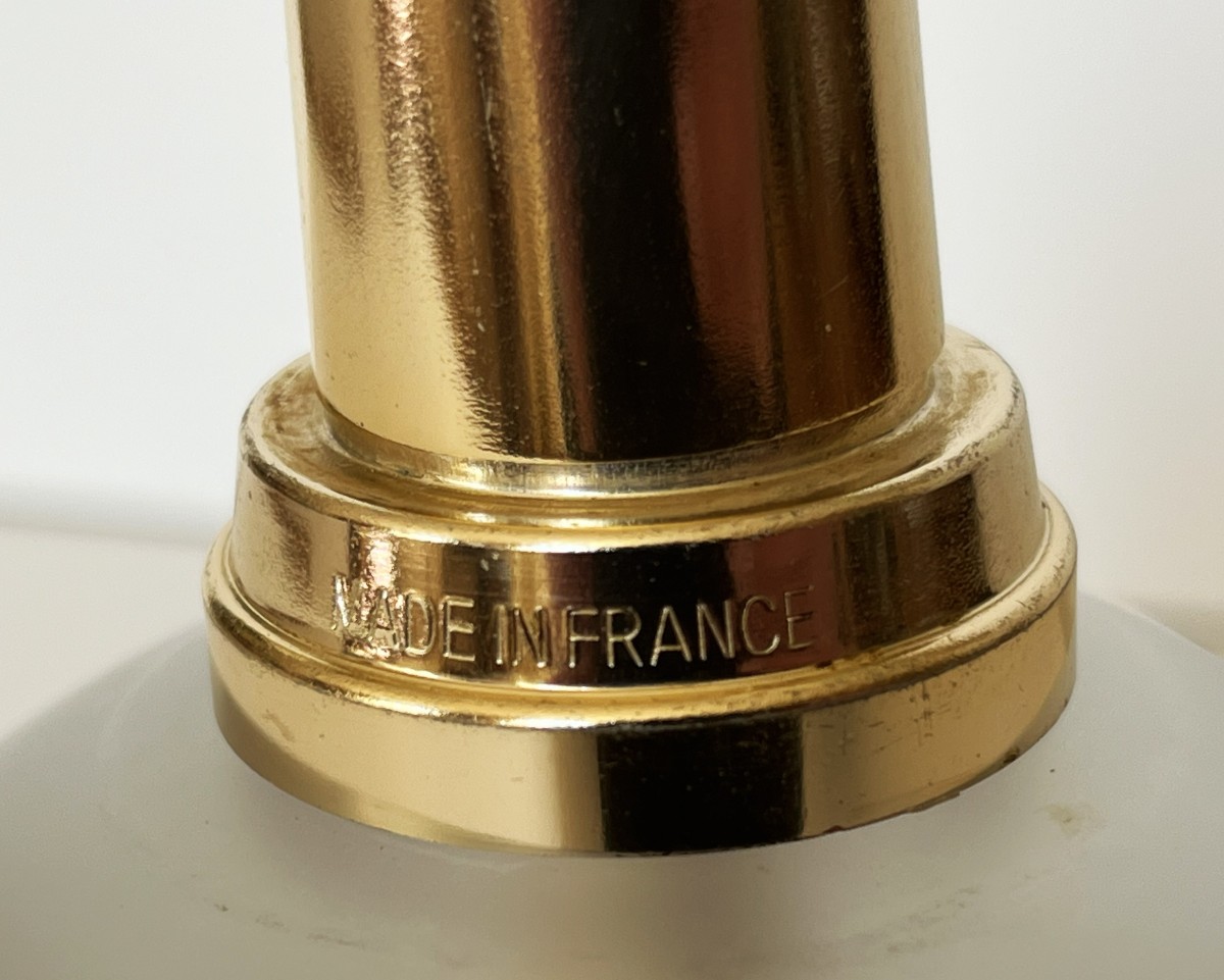 Lampe Berger en métal patiné bronze et verre, numérotée 214/1000-photo-1