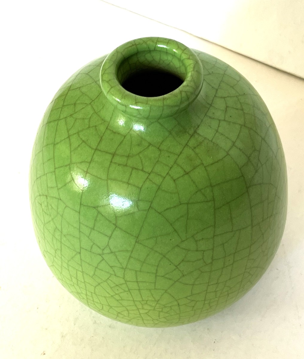 Georges Jaéglé né en 1893, vase art déco en céramique craquelée daté 1935-photo-2