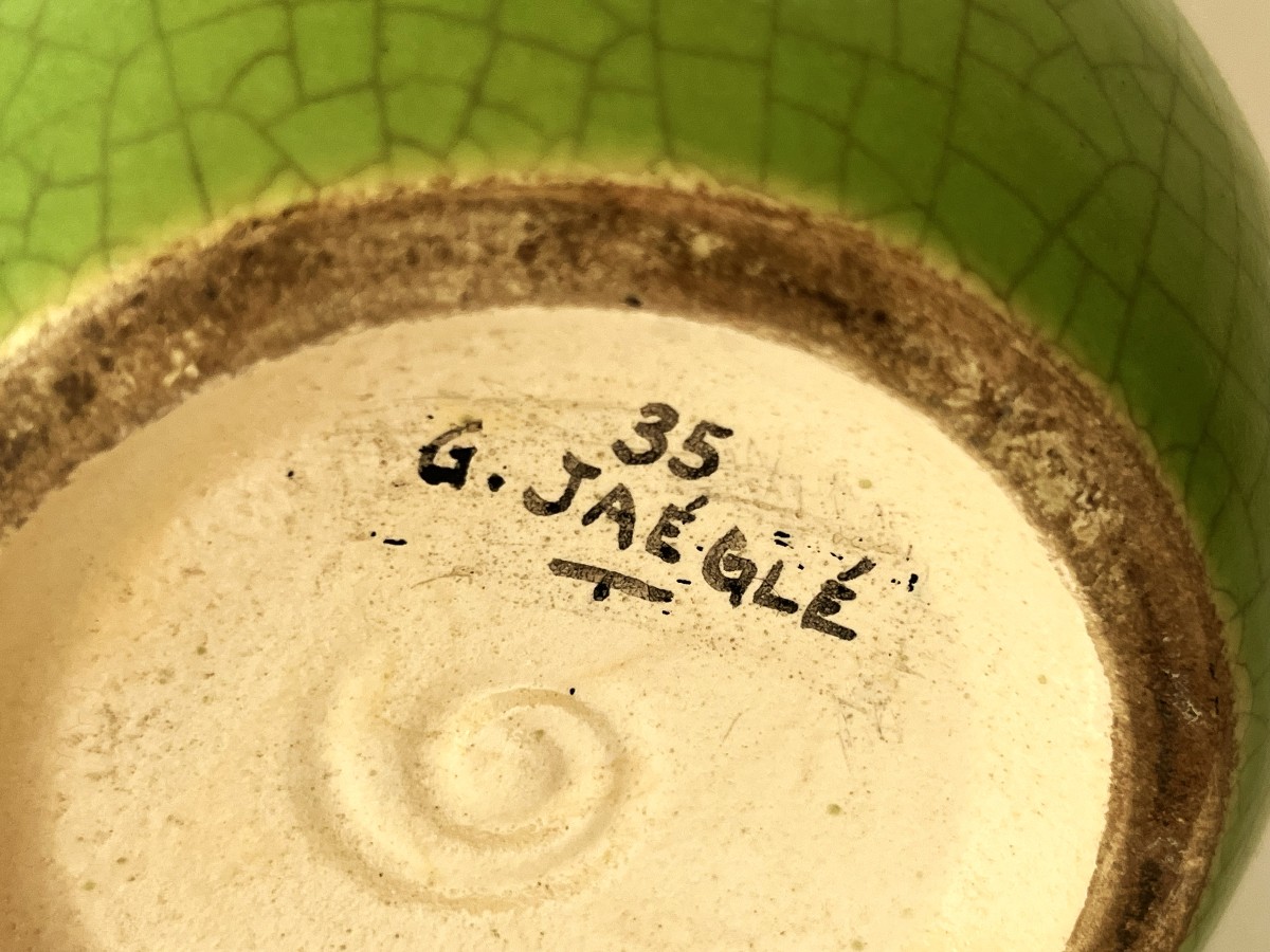Georges Jaéglé né en 1893, vase art déco en céramique craquelée daté 1935-photo-4
