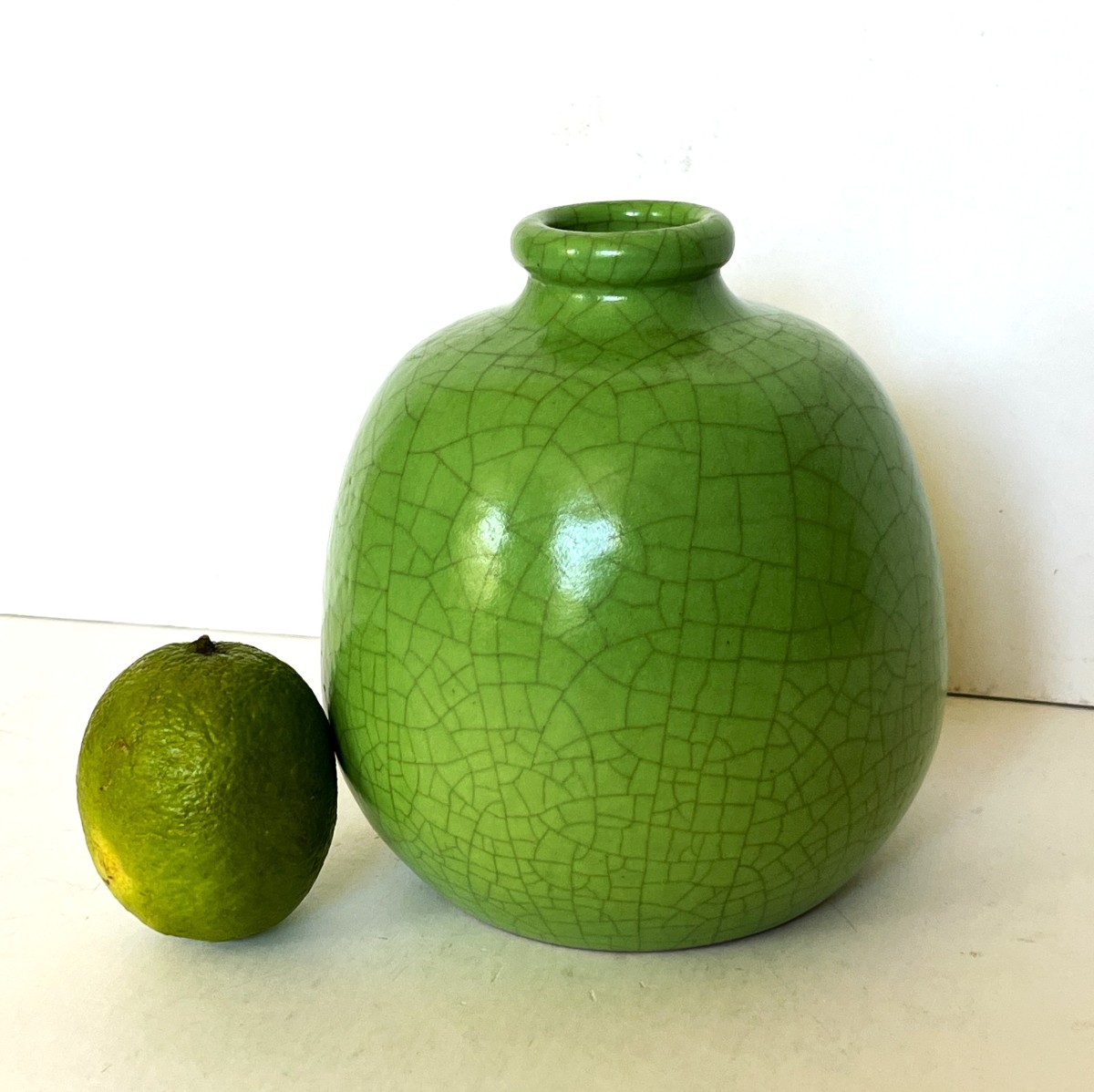 Georges Jaéglé né en 1893, vase art déco en céramique craquelée daté 1935-photo-3