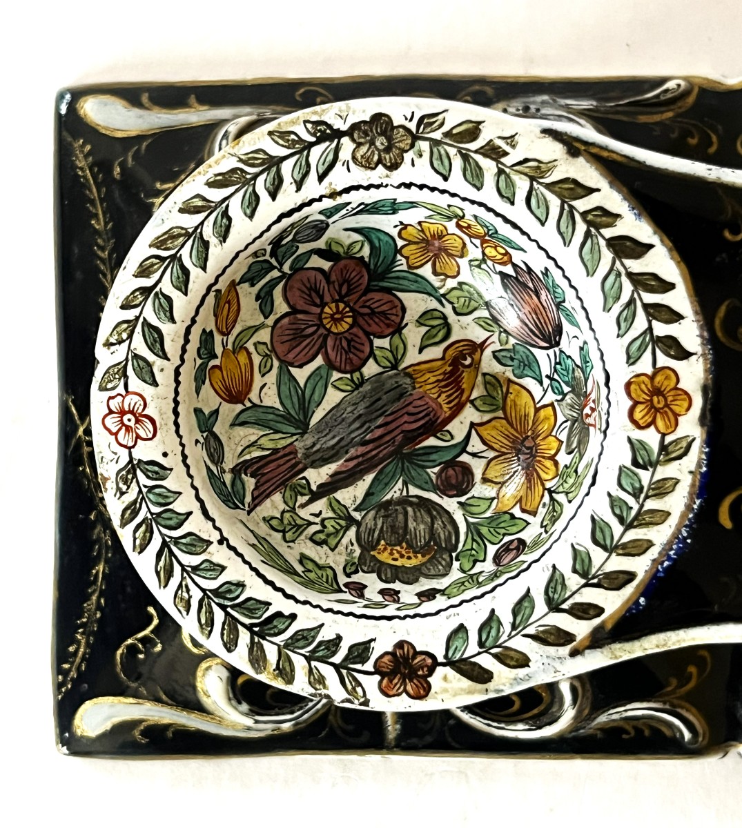 Haute époque, Renaissance, Saleron double en cuivre  émaillé avec couronne du 19ème siècle.-photo-4