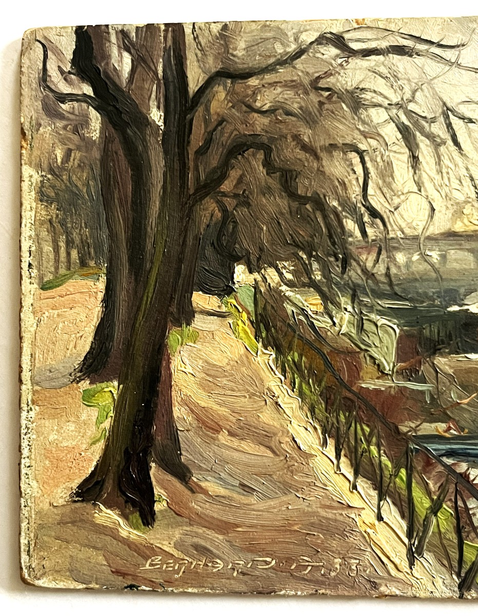 Paris, bords de Seine en 1933 par Auguste Bernard, huile sur carton-photo-3