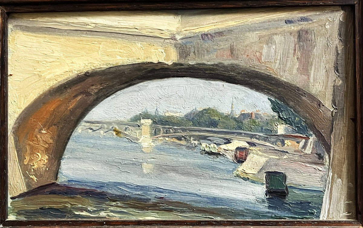 Paris Bords De Seine En 1934 By Auguste Bernard, Oil On Panel.-photo-2