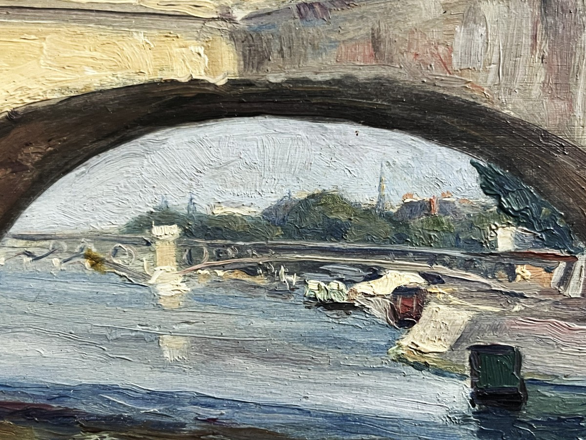 Paris Bords De Seine En 1934 By Auguste Bernard, Oil On Panel.-photo-3