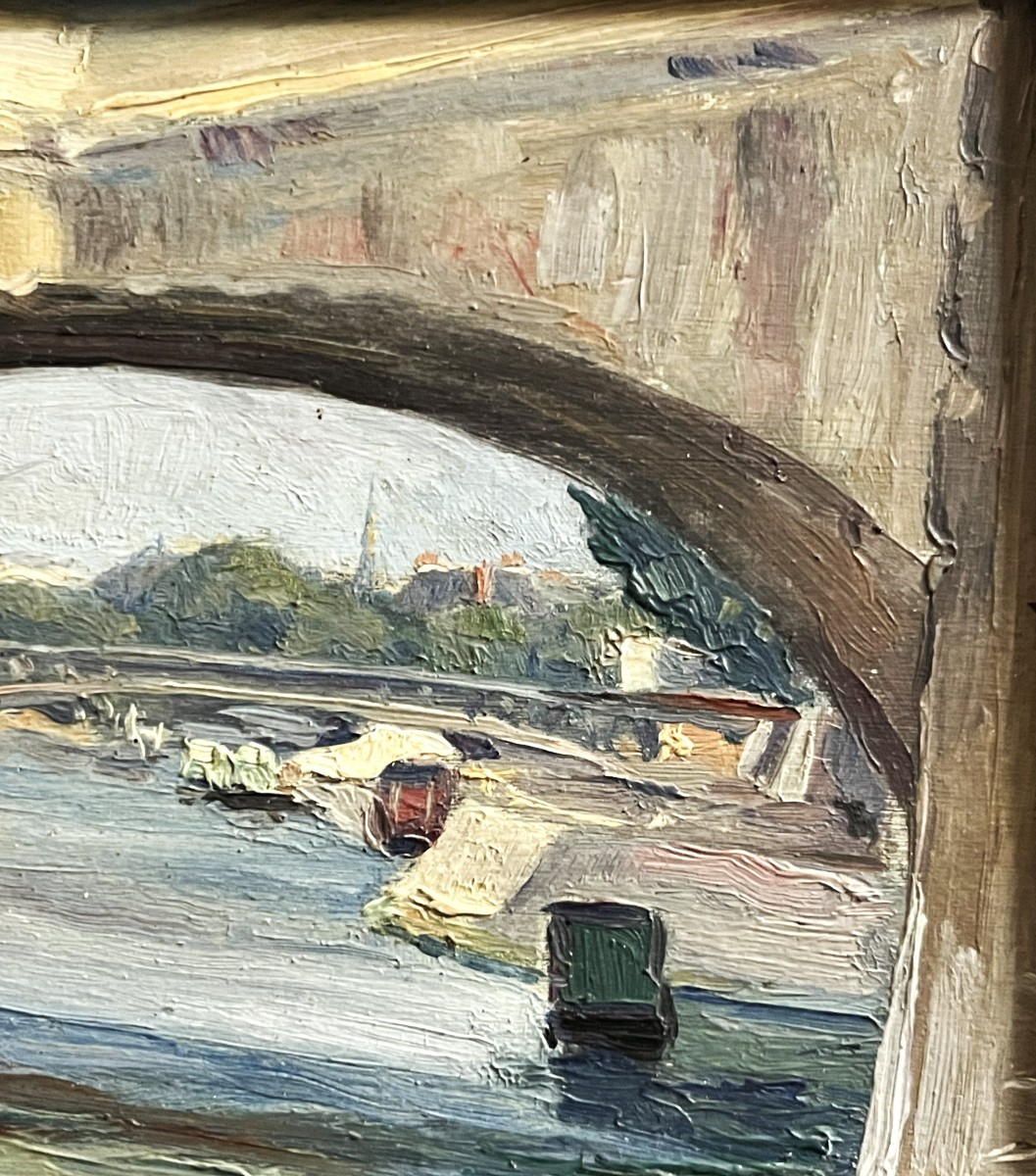 Paris Bords De Seine En 1934 By Auguste Bernard, Oil On Panel.-photo-1
