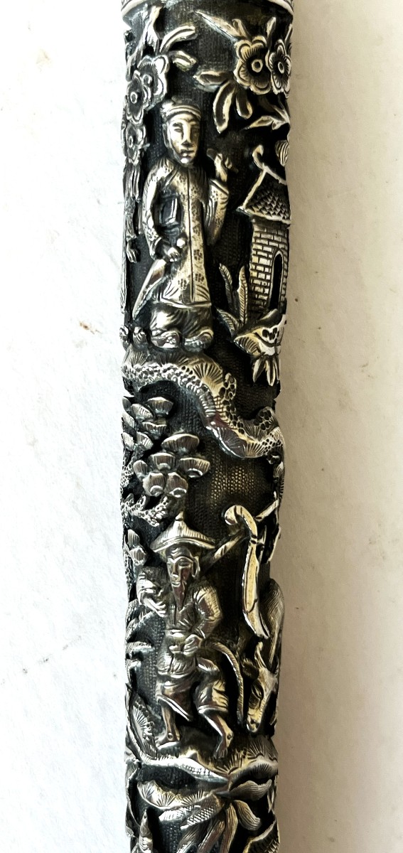Indochine, manche d'ombrelle en argent-photo-4