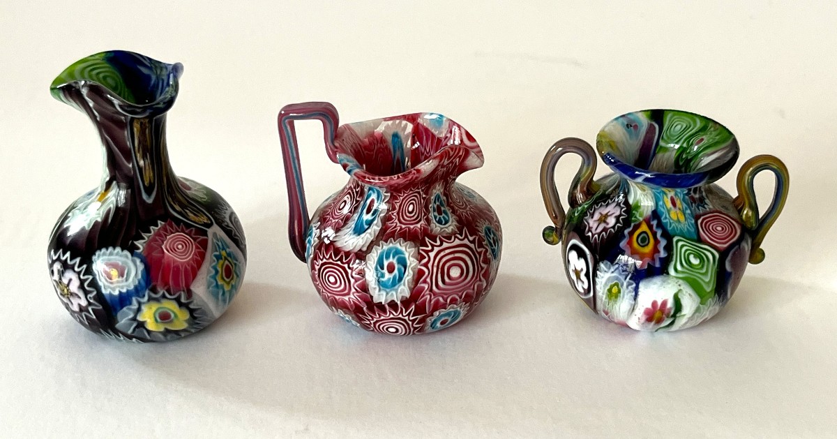 Murano, trois vases miniature en verre soufflé Milleflori