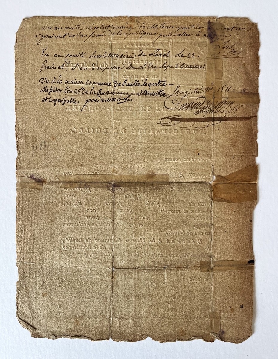 Révolution Française, laisser passer de 1793, Mayenne, Château-Gontier, Ruillé-photo-2