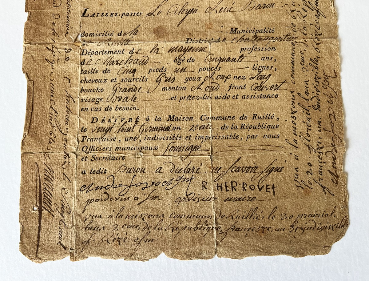 Révolution Française, laisser passer de 1793, Mayenne, Château-Gontier, Ruillé-photo-1