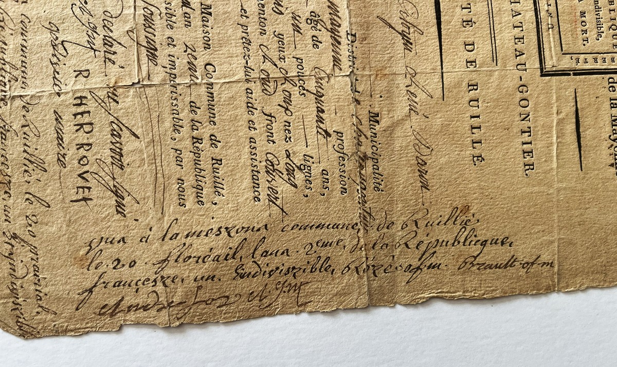 Révolution Française, laisser passer de 1793, Mayenne, Château-Gontier, Ruillé-photo-2