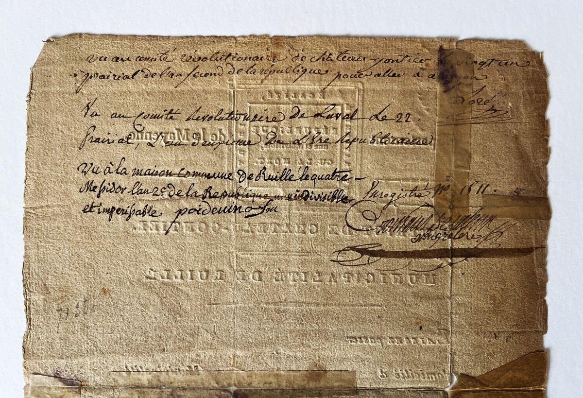 Révolution Française, laisser passer de 1793, Mayenne, Château-Gontier, Ruillé-photo-3