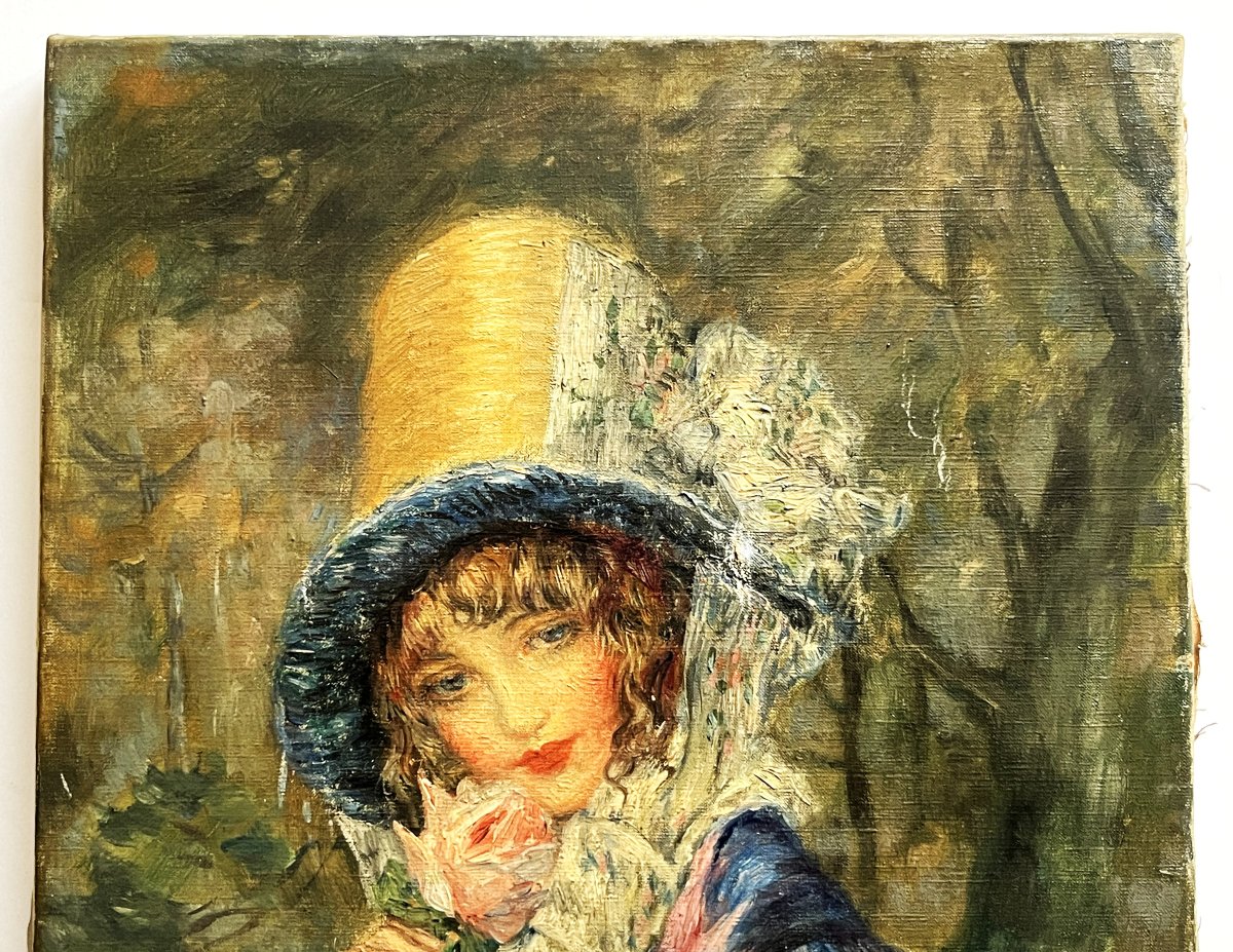 Abel Faivre 1867/1945 Portrait de jeune fille à la rose, huile sur toile-photo-4