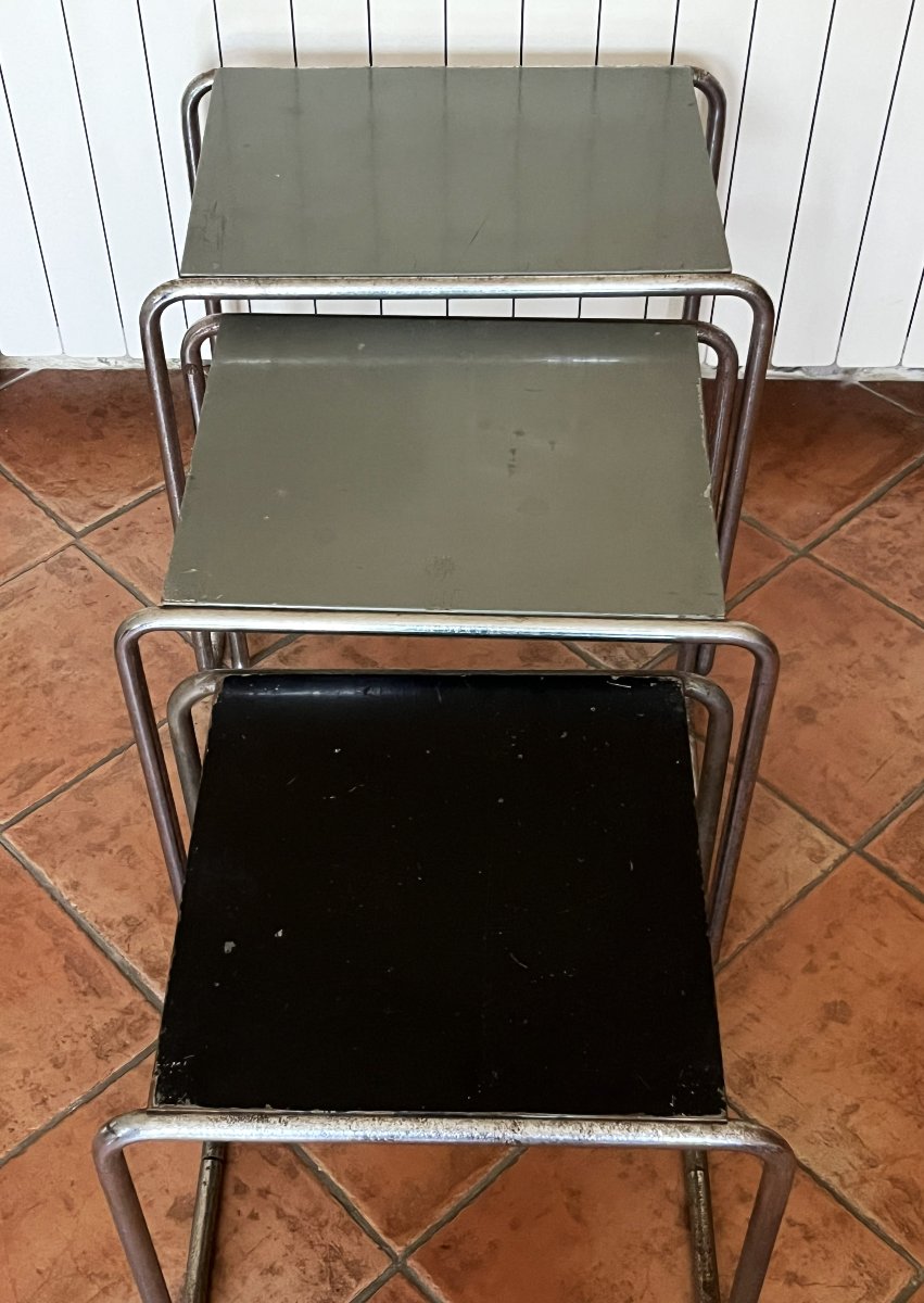 Marcel Breuer édition Thonet, trois tables gigognes des années 1930, Bauhaus-photo-2