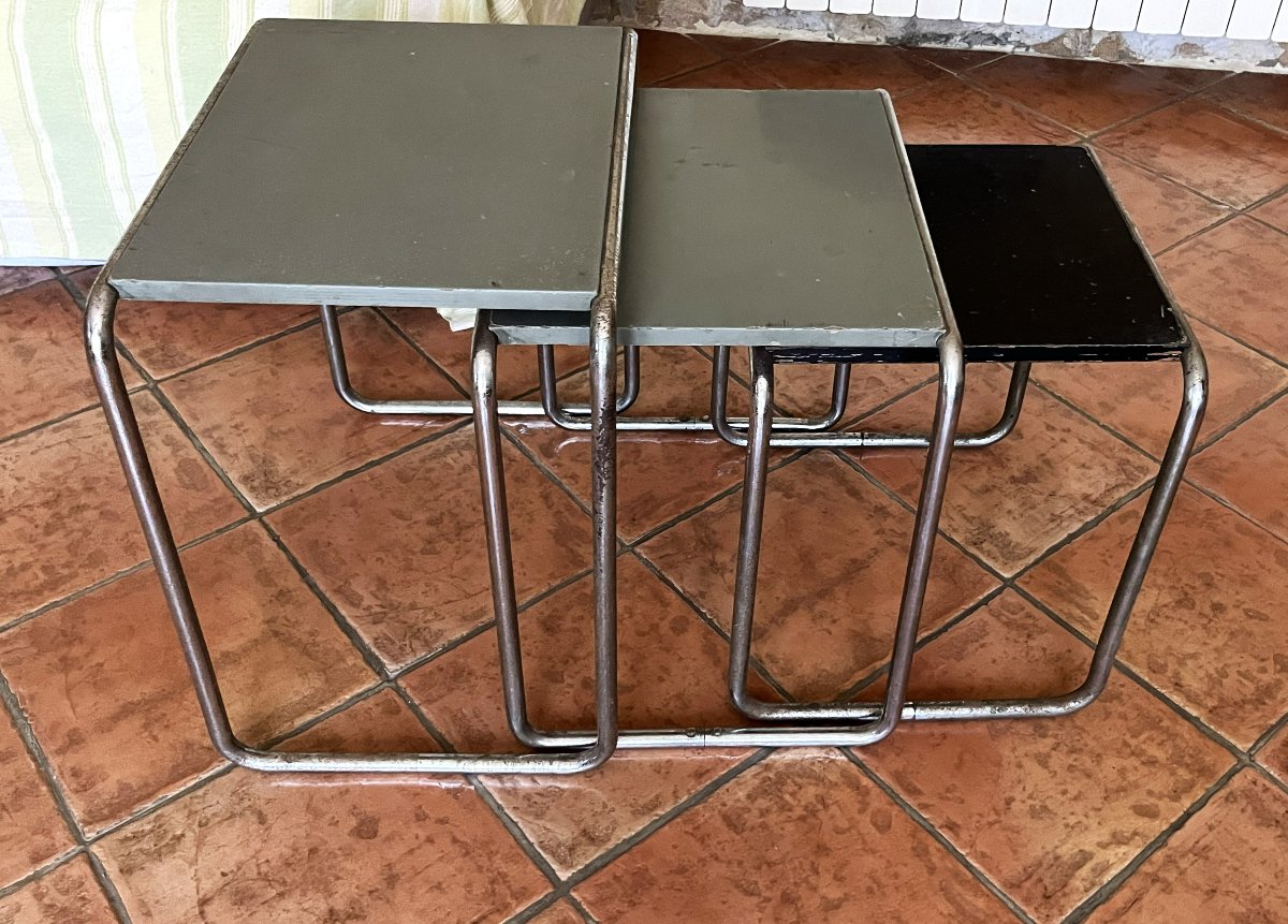 Marcel Breuer édition Thonet, trois tables gigognes des années 1930, Bauhaus-photo-5