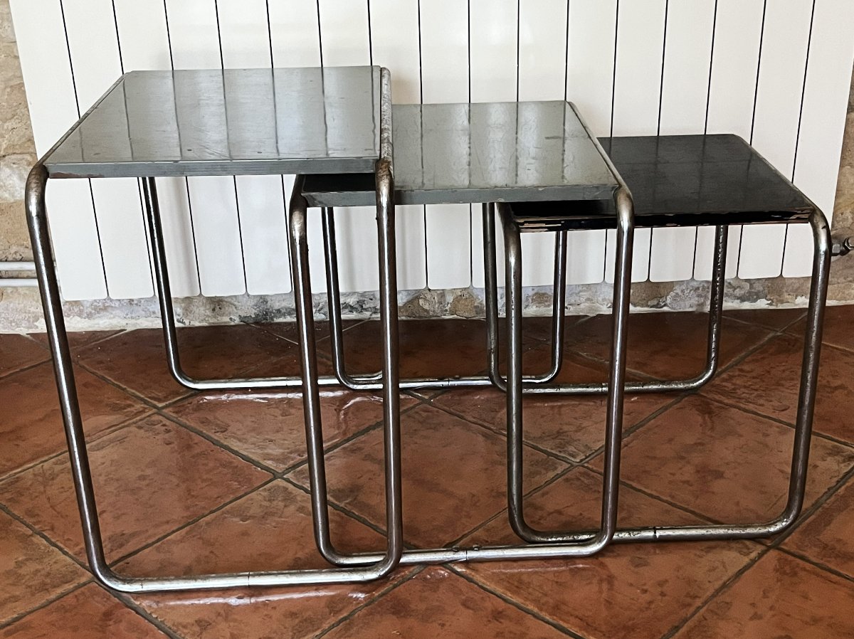 Marcel Breuer édition Thonet, trois tables gigognes des années 1930, Bauhaus-photo-7