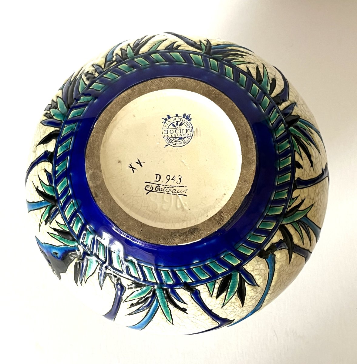 Charles Catteau pour Boch la Louvière, vase boule aux daims et biche-photo-1