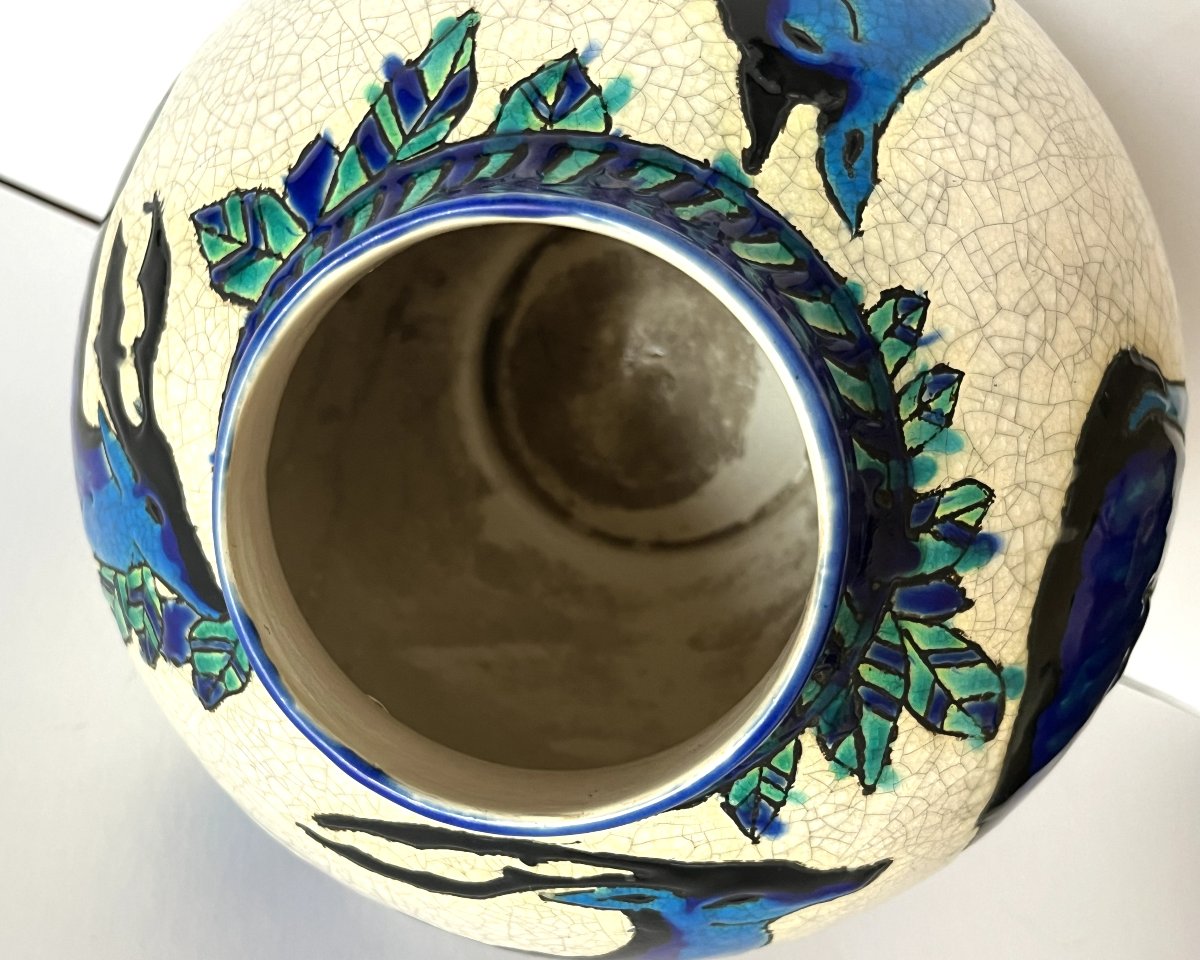 Charles Catteau pour Boch la Louvière, vase boule aux daims et biche-photo-3