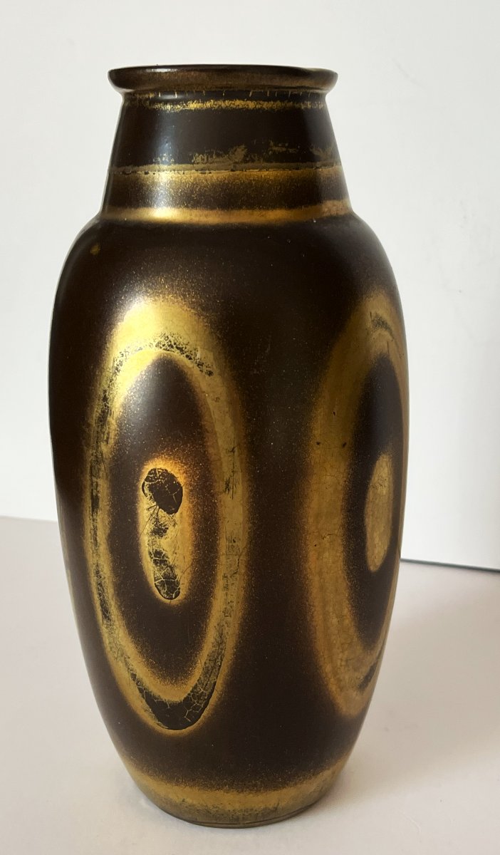 Lucien Brisdoux (1878–1963), Large Art Deco Ceramic Vase With Gold Decoration-photo-4